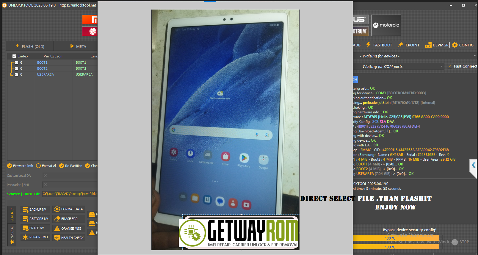 SAMSUNG SM-T220 INS T220XXSAEYE4 (BIT-10 &SA) DEAD BOOT RIPER FILE & GOVEMANT TO NORMAL FILE