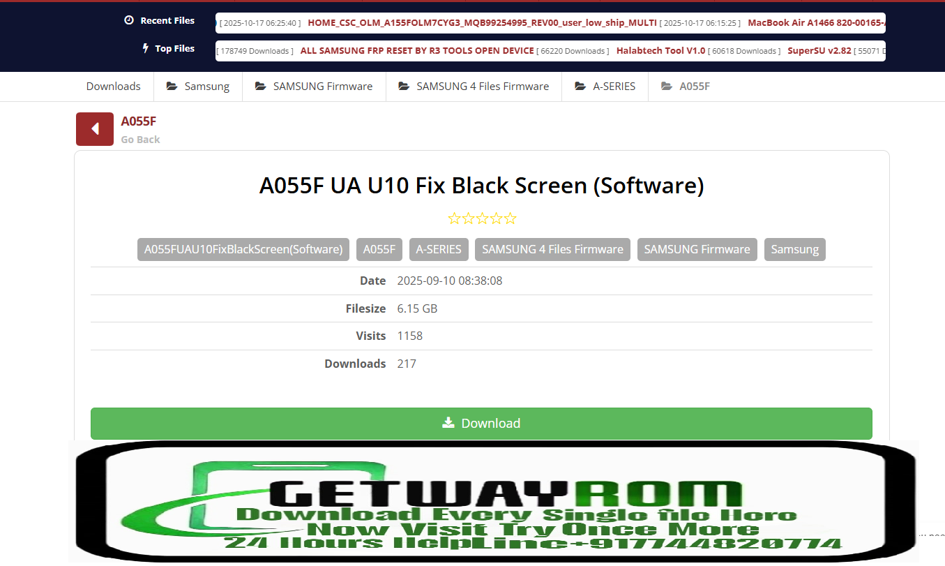 A055F UA U10 Fix Black Screen (Software)
