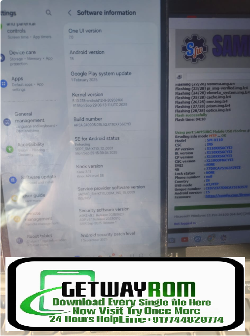 Samsung Galaxy Tab A9 (WiFi) SM-X110 INS X110XXS6CYI3 BIT-6 V(Android 15) Convert to Normal and Dead Boot Reapir File